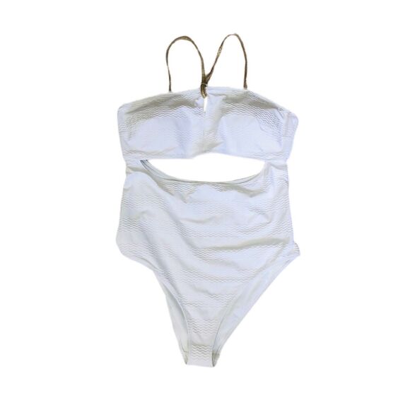 aerie Other - Aerie Women's Solid Cut Out One Piece Cheeky Swimsuit KJ8 White/Gold Sz XL NWT